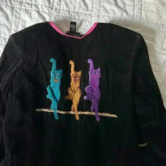 Vintage Daniel k cat embroidered black jacket women’s large boho artsy autumn - Picture 8 of 8